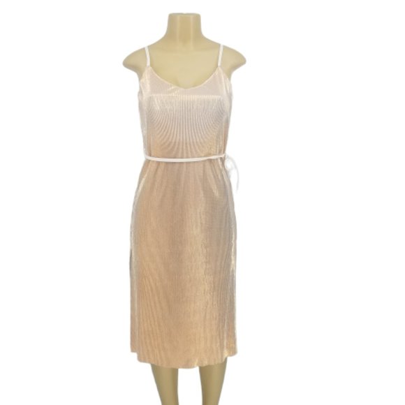 ASOS Dresses & Skirts - ASOS Coral Shimmer Pleated Tie Waist Midi Dress 4